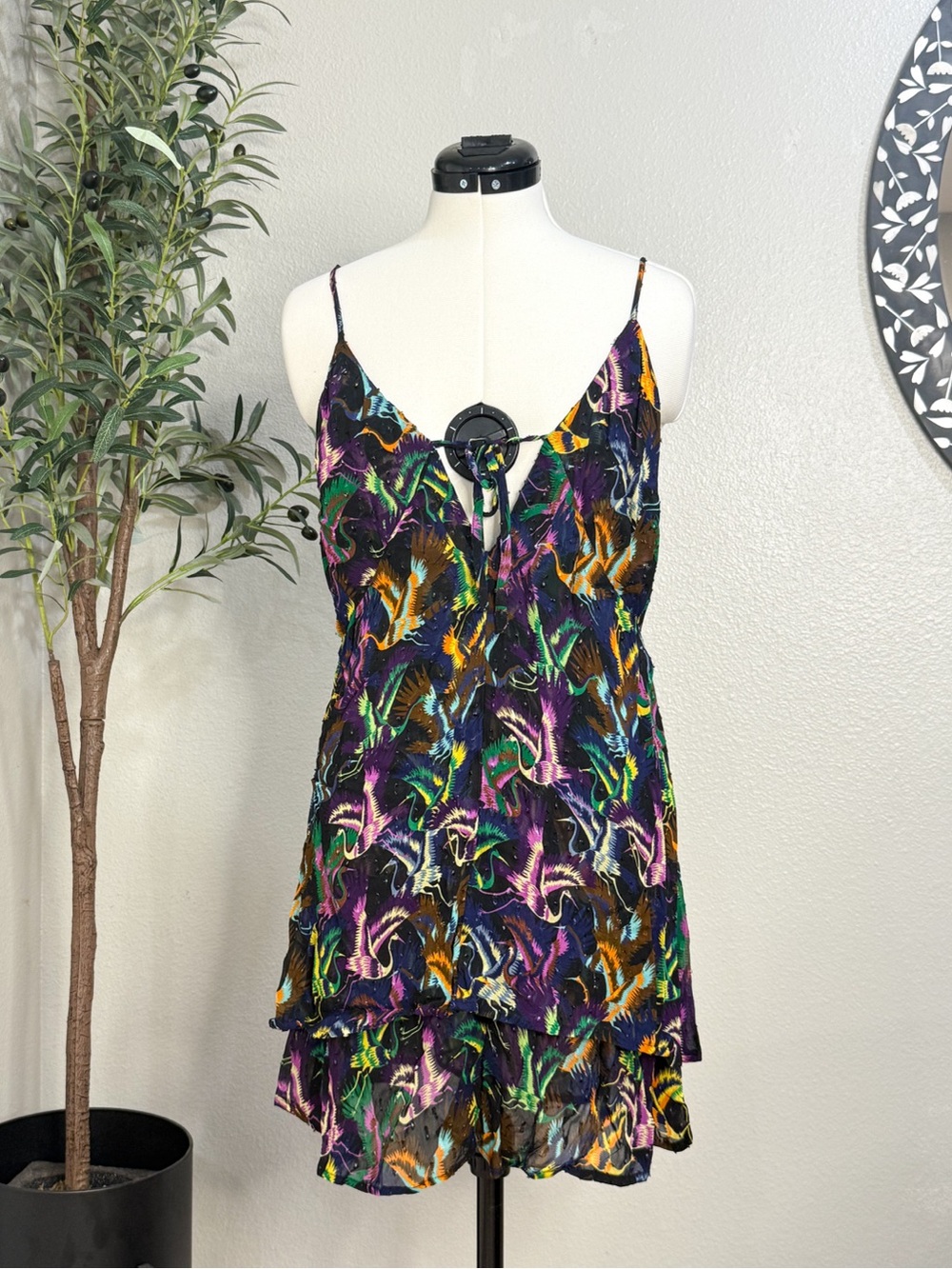 Anthropologie Open Back Multi Vibrant-Print Spaghetti Strap Dress